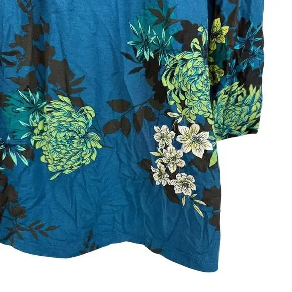 J Jill Wearever Collection Womens Floral Knit Stretch 3/4 Sleeve Blue Top NWT M - Picture 11 of 16